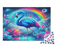 Flamingo 1000 Piece Puzzle Blue Flamingo with Rainbow for Adults - Colourful Impossible Hard Difficult Challenging Family Game 38x26cm/1000pcs