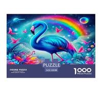 Flamingo 1000 Piece Puzzles for Adults Kids -Blue Flamingo Rainbow Psychedelic Surreal Vibrant Educational Game Decompression Fun And Challenging Family Game52x38cm/1000pcs