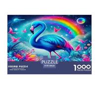 Flamingo 1000 Pieces Challenging Game Toys Gift -Blue Flamingo Rainbow Psychedelic Surreal Vibrant for Home Wall Decoration Puzzle for Adults Kids38x26cm/1000pcs