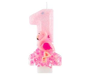 Flamingo 1st Birthday Candle Number 1 Pink Hawaiian Theme Glitter Candles Cake Topper Decorations Candle for Girl and Boy Baby Shower Anniversary Birthday Party Wedding Decor Supplies
