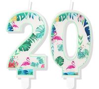 Flamingo 20th Birthday Candles, Flamingo Number 20 Candles for Cake, Flamingo Hawaiian Cake Toppers, Flamingo Themed Birthday Cake Decorations for Boys Girls Kids Birthday Hawaiian Party Supplies