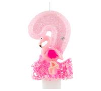Flamingo 2nd Birthday Candle Number 2 Pink Hawaiian Theme Glitter Candles Cake Topper Decorations Candle for Girl and Boy Baby Shower Anniversary Birthday Party Wedding Decor Supplies