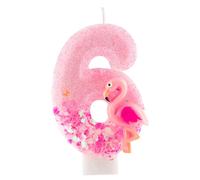 Flamingo 6th Birthday Candle Number 6 Pink Hawaiian Theme Glitter Candles Cake Topper Decorations for Girl and Boy Baby Shower Anniversary Birthday Party Wedding Decor Supplies