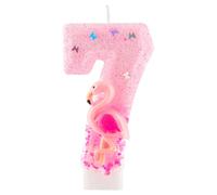 Flamingo 7th Birthday Candle Number 7 Pink Hawaiian Theme Glitter Candles Cake Topper Decorations for Girl and Boy Baby Shower Anniversary Birthday Party Wedding Decor Supplies