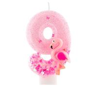 Flamingo 9th Birthday Candle Number 9 Pink Hawaiian Theme Glitter Candles Cake Topper Decorations for Girl and Boy Baby Shower Anniversary Birthday Party Wedding Decor Supplies