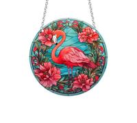 Flamingo Acrylic Window Hangings Yard Ornament Acrylic Wall Stained Panels Decor Window Art Decor for Bedroom Office Garden Kitchen