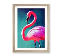 Flamingo Aglow Framed Print | A3 Oak Framed Wall Art | Ready to Hang | Modern Animal Picture | Living Room Bedroom Lounge Office