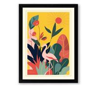 Flamingo Among Flowers Tropical Framed Wall Art Print A2 (59.4×42cm) Black, Wall Decor for Living Room, Bedroom, Office & Home, Ready to Hang, Art Gift