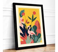 Flamingo Among Flowers Tropical Framed Wall Art Print A2 Black | Ready to Hang, Premium Gi Paper, Fade-Resistant Inks, Securely Packaged, UK Made