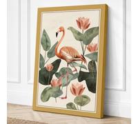 Flamingo Among Water Lilies Canvas Wall Art Print 24x16 Inch
