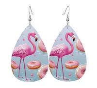 Flamingo and Donuts Leather Earrings Dangle Drop Earring Lightweight Teardrop Earrings Vintage Bohemian Earring for Women Christmas Birthday Gift Fashion Jewelry