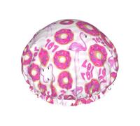 Flamingo and donuts Printed Bathing Cap, Dual Layer Hair Protector, Elastic Hair Cover For Washing Face, 10.6in/27cm