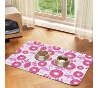 Flamingo And Donutsprint Pet Absorbent Leather Tablecloth,Wipe Clean Quick Dry,Food Mat For Small Animals