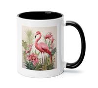 Flamingo And Leaves Ceramic Coffee Mug with Handle 11 Ounces, Porcelain Mug Coffee Cup Tea Mug Water Cup Ideal for Coffee,Tea,Latte,Cappuccino,Microwave & Dishwasher Safe Unique Gift Cup