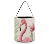 Flamingo And Leaves Halloween Tote Candy Bags Trick Or Treat Candy Bags Reusable Candy Basket With Handles Multipurpose Gifts Bag For Festival Party Gathering
