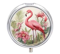 Flamingo and Leaves Pill Box, 3 Compartment Small Pill Case Waterproof Travel Pill Organizer for Pocket Or Purse Portable Mini Medicine Tablet Vitamin Holder Pill Case