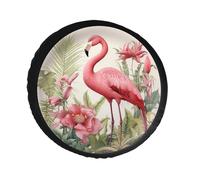 Flamingo and Leaves Spare Tire Cover PVC Leather Spare Wheel Cover Dustproof Waterproof Jeep Tire Cover for 34inch Camper, RV Trailer, Truck, SUV Fit Diameter 28-34 Inch