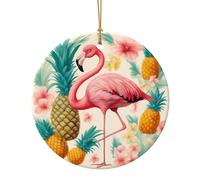 Flamingo and Pineapple 1 Print Christmas Ceramic Crafts Orenament for Christmas Winter New Year Party Hanging Decorations