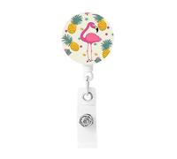 Flamingo and Pineapple Badge Reel Retractable Badge Holder with Keychain Id Clips for Badges Lightweight Plastic Name Card Holders for Nurses Office Teacher