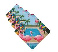Flamingo and swimming pool Car Air Freshener Cards Set of 4 Pieces Long Lasting Hanging Scented Cards for Bedroom Wardrobe Car Aromatherapy Tablets for Men Women Rearview Mirror Pendant