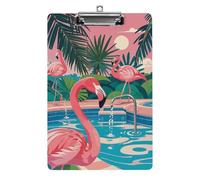 Flamingo and Swimming Pool Clipboard, A4 Acrylic Clipboard with Hanging Hole, Ultra-Light Clip Board - Holds 100 Sheets, Shatterproof Document Holder for Office, 12.5" X 8.5"