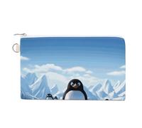 Flamingo And Swimming Pool Coin Purse Canvas Change Pouch with Zipper Small Cosmetic Organizer Bag Women Wallet for Car Keys, Credit Cards, Cash, Lipstick, Penguin Antarctica Ice, One Size