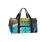 Flamingo and Swimming Pool Duffel Bag with Shoe Compartment-Sports Gym Weekender for Men Women, Waterproof Travel Tote with Wet Pocket for Dirty Shoes
