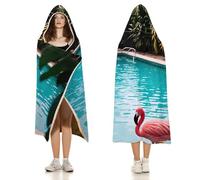 Flamingo and Swimming Pool Hoodie Blankets, Soft Cozy Flannel Hooded Wraps Blanket Lightweight All Season Blankets for Bed Decorative Travel Office Sofa 40"x50"