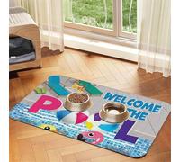 Flamingo and swimming pool Patterned Pet Feeding Mat with Water-Absorbing PU Top & Rubber Base - Anti-Slip Dog Cat Food Mat for Cats, Dogs & Pets, 30x45cm