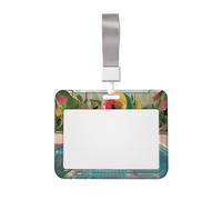 Flamingo and Swimming Pool Printed ID Badge Holder with Lanyard, Clear Plastic Badge Holder for Work, School, Hospital, Security - Water Resistant & Dirt Proof