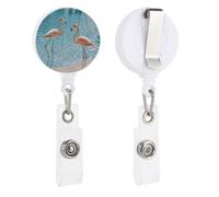 Flamingo and Swimming Pool Retractable Badge Reel - Personalized ID Name Badge Holder with Lanyard Cute Badges Reel Holder Round Nurse Doctor Name Tag Badges Clip for Work