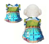 Flamingo and swimming pool Ruffle Dog Dress Frilly Sleeveless Breathable Summer Party for Small Dogs Cats S
