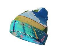 Flamingo and Swimming Pool This Printed Knitted hat Features a Casual Beanie Perfect for Camping and Hiking Providing Warmth and Comfort Black