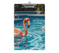 Flamingo and Swimming Pools Clipboard, A4 Acrylic Clipboard with Hanging Hole, Ultra-Light Clip Board - Holds 100 Sheets, Shatterproof Document Holder for Office, 12.5" X 8.5"