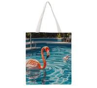 Flamingo And Swimming Pools Tote Bag, Aesthetic Canvas Tote Bag Reusable Grocery Shopping Bag for Women Men