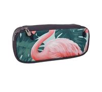 Flamingo and Tropical Leaves Printed Pu Leather Pencil Case Box Flip Pen Bag and Makeup Cosmetic Holder for Girls Boys School Students