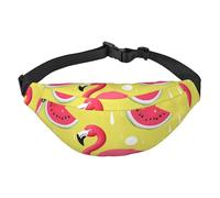 Flamingo and Watermelon Fanny Pack for Men Women Crossbody Waist Bag Everywhere Belt Bag Wallet Hip Bum Bag with Adjustable Strap Casual Chest Bag for Outdoor Hiking Cycling, Black, One Size