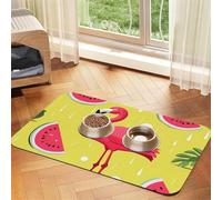 Flamingo and Watermelon Pet Feeding Mat 40x60cm, Absorbent Dog Mat for Food and Water Bowl, PU Leather Cat Food Mat Waterproof Dog Bowl Mats Quick Dry Pet Placemats-No Stains