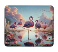 Flamingo Anti-Slip Gaming & Office Mouse Pad with Stitched Edges 9.5 x 7.9 Inch, Blush Tone Atmosphere of Dreamy Lake and Exotic Birds Under Cloudy Sky Durable Smooth Surface Desk Mat