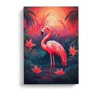 Flamingo Art Deco Art No.3 Canvas Print | Gallery Wrapped 30mm Frame Wall Decor | 30x20 inches | Ready to Hang | Animals Picture | Living Room Bedroom Lounge Office