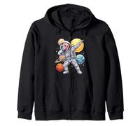 Flamingo Astronaut Dabbing Funny Space Animal for Kids Zip Hoodie