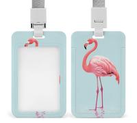 Flamingo Badge Holder with Lanyard - Waterproof Hard Plastic ID Card Holder Professional Name Tag Vertical ID Card Name Badge for Office Nurse Doctor Teacher