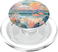 Flamingo Beach Collage with Pastel Sunset and Ocean PopSockets PopGrip for MagSafe