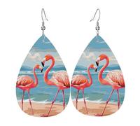 Flamingo Beach Earrings for Women Teardrop Leather Earring Double Sided Drop Dangle Earrings Lightweight Women's Ear Accessories Jewelry Fashion Birthday Gift