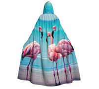 Flamingo Beach Print Men Women Adult Hooded Cloak Cosplay Costume Halloween Christmas Carnival Parties