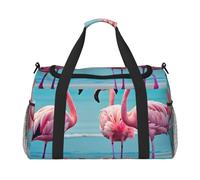 Flamingo Beach Print Stylish Foldable Carry On Tote with Waterproof Zipper for Weekend Getaways Bag