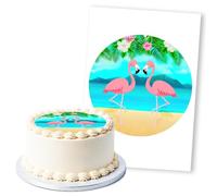 Flamingo Beach Scene Tropical Vibes, 1 Icing Sheet 8" Round Cake Topper