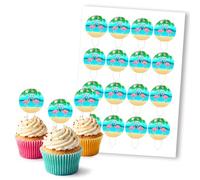Flamingo Beach Scene Tropical Vibes, 16 Wafer Cupcake Stand-Up Toppers