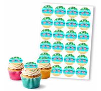 Flamingo Beach Scene Tropical Vibes, 24 Edible Paper 2.0" Cupcake Toppers
