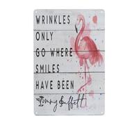 Flamingo Beach Tin Sign Wrinkles Only Go Where Smiles Have Been Beach Flamingo Decor Jimmy Buffet Friend Gift Funny Metal Tin Sign 8x12 Inch